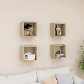 807035 vidaXL Стенни кубични рафтове, 4 бр, дъб сонома, 26x15x26 см