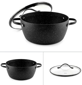 Тенджера Luigi Ferrero Symphony FR-2410, 24x11.5 см, 4.3 л, Незалепващо покритие, Стъклен капак с отвор за пара, Стоманени дръжки с PVD, Индукция, Черен мрамор