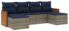 3260304 vidaXL Градински диван с възглавници, 6 части, полиратан, сив
