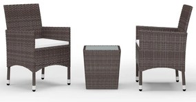 3058361 vidaXL Бистро комплект, 3 части, полиратан и закалено стъкло, кафяв