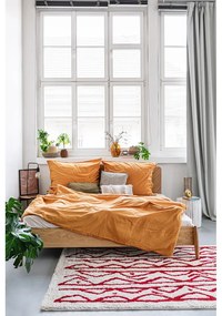 Оранжев чаршаф за двойно легло от измит памук, 160 x 220 cm - Bonami Selection