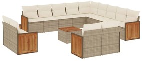 3260616 vidaXL Градински диван с възглавници, 14 части, бежов, полиратан