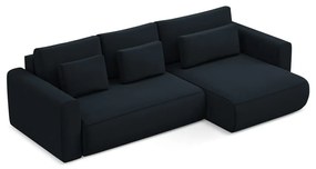 Тъмносин кадифен разтегателен ъглов диван с място за съхранение (десен ъгъл) Kapua – Makamii