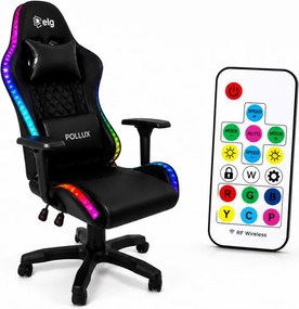 LED геймърски стол с RGB подсветка, възглавници и регулируеми подлакътници