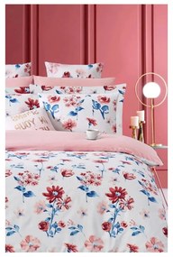 Бяло розово двойно удължено спално бельо от памук Renforcé с включен долен чаршаф 4 части 200x220 cm – Mila Home