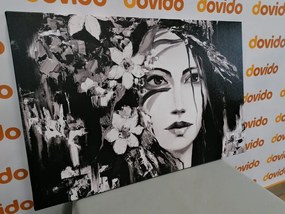 Картина на платно – Оригинална живопис на жена в черно-бяло