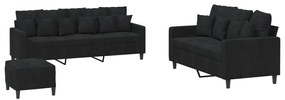 3201735 vidaXL Комплект дивани от 3 части с възглавници, черен, кадифе