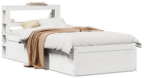3306364 vidaXL Рамка за легло с табла, бяла, 90x190 см, борово дърво масив