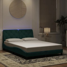 3213852 vidaXL Рамка за легло с LED осветление тъмнозелена 140x190 см кадифе