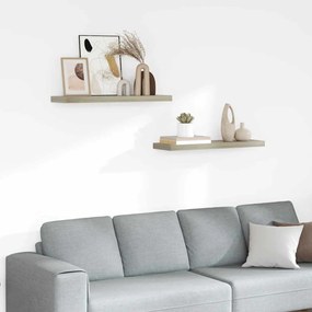 323878 vidaXL Окачени стенни рафтове, 2 бр, дъб, 80x23,5x3,8 см, МДФ