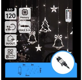 Aigostar - LED външна коледна гирлянда 120xLED/6W/230V/8 функции 3x0,6m IP44 студено бяло+ДУ