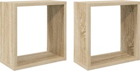 807007 vidaXL Стенни кубични рафтове, 2 бр, дъб сонома, 30x15x30 см