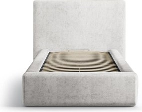Светлосиво единично легло 90x200 cm тапицирано с място за съхранение с включена подматрачна рамка Amy – Micadoni