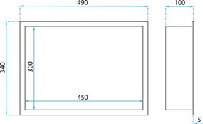 Вграден рафт за баня LED 30x45 brush gold