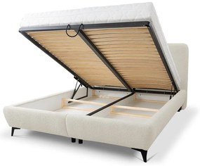 Бежово двойно тапицирано легло с място за съхранение и включена подматрачна рамка 160x200 cm Makapu – Makamii