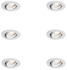 Комплект от 6 бели накланящи се вградени прожектора 6.5 см с LED IP54 Ултра тънък - Pupil