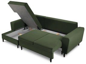 Разтегателен диван от зелен велур , ляв ъгъл Moghan - Micadoni Home