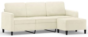 3201182 vidaXL 3-местен диван с табуретка, кремав, 180 см, кадифе