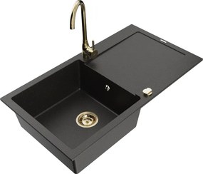 Mexen Leo гранитна мивка с 1 корито с отцедник и кухненски смесител Telma,