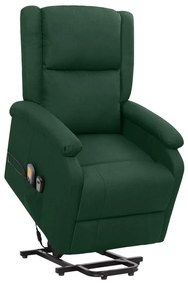 329715 vidaXL Изправящ масажен стол, тъмнозелен, текстил