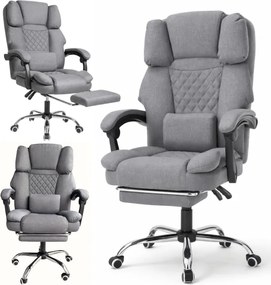 Ергономичен офис стол с подложка за крака и масаж - сив плат