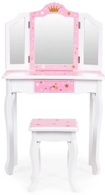 Детска козметична масичка с тройно огледало и табуретка