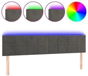 3121679 vidaXL LED горна табла за легло, тъмносива, 200x5x78/88 см, кадифе