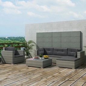 42744 vidaXL Градински комплект с възглавници, 6 части, полиратан, сив