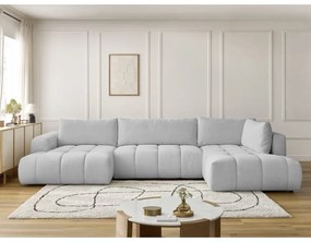 Светлосив сгъваем/с място за съхранение ъглов диван (десен ъгъл/U форма) Fuji – Bobochic Paris