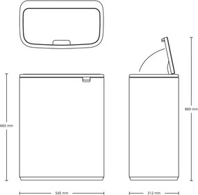 Кош за боклук Brabantia Bo Touch 1008859, 2x30 л, Плавно и безшумно отваряне, Голям отвор, Тъмносив