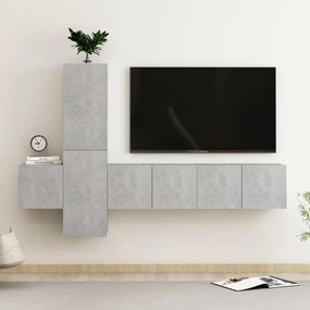 3079073 vidaXL Комплект ТВ шкафове от 5 части, бетонно сиви, инженерно дърво