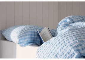 Бяло и светлосиньо удължено крепирано спално бельо за единично легло 140x220 cm Bæk&amp;Bølge - JUNA