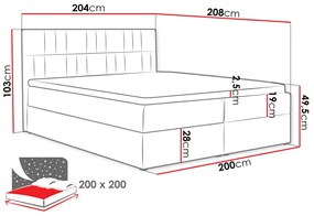 Тапицирано легло Top 3-Roz-120 x 200 εκ.