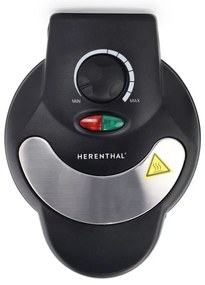 Разопакован: Гофретник HERENTHAL HT EWM1200, 1200 W, 5 гнезда, Терморегулатор, Незалепващо покритие, Черен/инокс