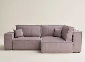 Лилав сгъваем/с място за съхранение ъглов диван от рипсено кадифе (десен ъгъл/L форма) Tonga – Maison de Rêve