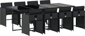 3211099 vidaXL Градински трапезен комплект възглавници 9 части черен полиратан