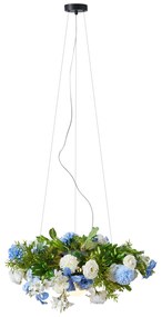 Бохемски висящ лампион черен с цветни цветя синьо и бяло - Flower Power