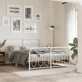 377183 vidaXL Метална рамка за легло с горна и долна табла, бяла, 135x190 см
