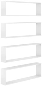 807098 vidaXL Стенни куб рафтове 4 бр бял гланц 100x15x30 см инженерно дърво