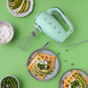 Ръчен миксер SMEG 50's Style HMF01PGEU, 250W, 9 скорости, Турбо, Скрит LED дисплей, Таймер, Аксесоари, Зелен