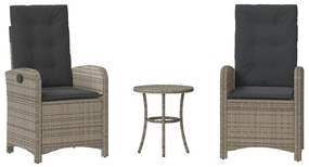 365179 vidaXL Бистро комплект с възглавници 3 части сив полиратан