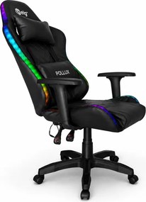 LED геймърски стол с RGB подсветка, възглавници и регулируеми подлакътници