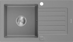 Mexen Pablo гранитна мивка с една камера и отцедник 752 x 436 mm, сива, сифон хром - 6510751010-71