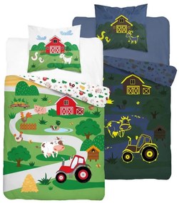 Детско памучно спално бельо, светещо в тъмното - Животни във фермата Ширина: 140 см | Дължина: 200 см