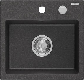 Mexen Milo мивка от гранит с 1 корито 435 x 410 мм, черна с пръски, сифон хром - 6505441000-76