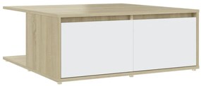 806881 vidaXL Маса за кафе, бяло и дъб сонома, 80x80x31 см, инженерно дърво