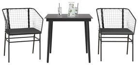 3334499 vidaXL Градински комплект 3 части с възглавници черен полиратан стъкло