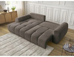 Кафяв сгъваем/с място за съхранение ъглов диван от прежда с примки от букле (ляв ъгъл) Roxelane – Bobochic Paris