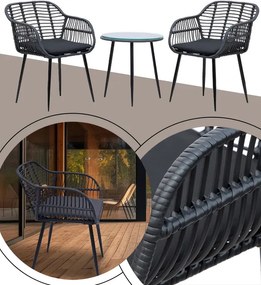 Градински ратанов комплект NAPOLI - черен комплект с 2 стола и маса