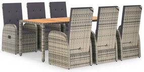 3157588 vidaXL Градински трапезен комплект 7 части с възглавници сив полиратан